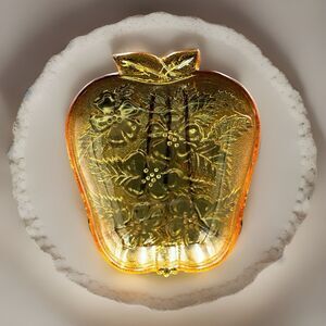 Vintage Indiana Carnival Glass Floral Embossed Apple Dish